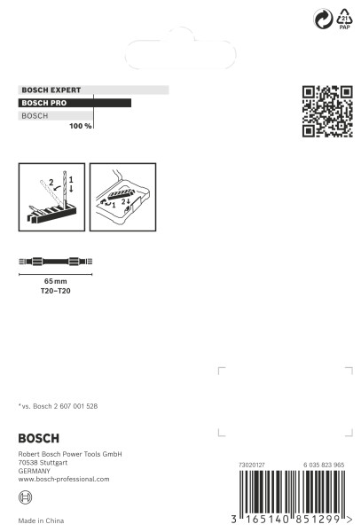 Bosch 2608522339 8-delige Schroefbitset - T20 - 65mm - Detailed view of the product