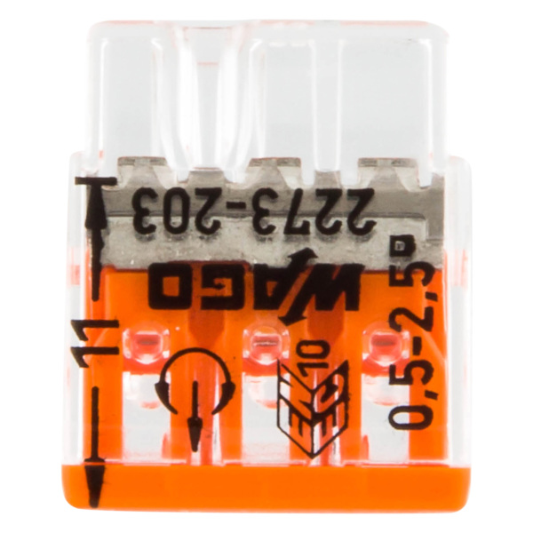 Wago 2273-203 Lasklem 3-polig - 3-gaats - 3 X 0.5 - 2.5mm² - Transparant-oranje (100st) - Detailed view of the product