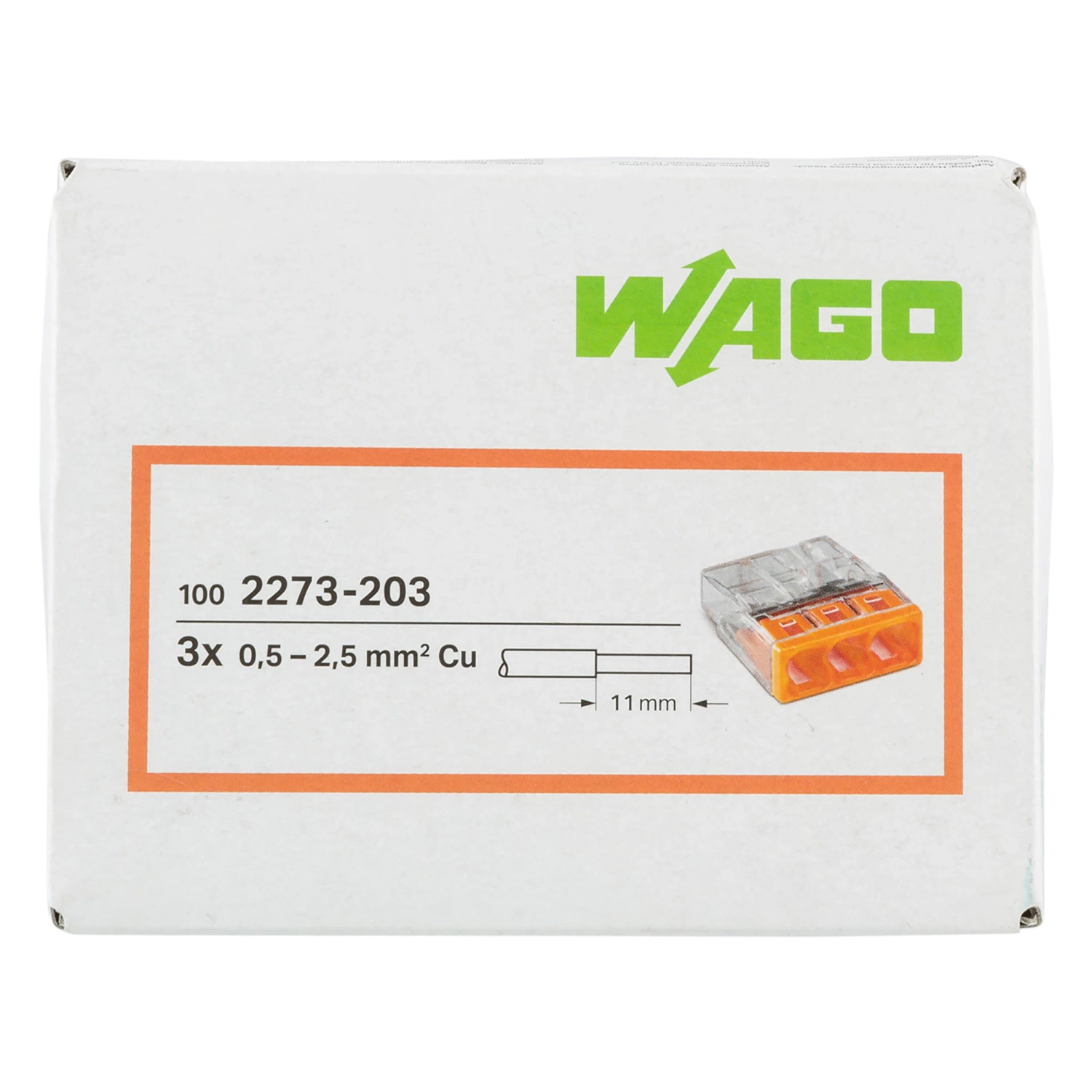 Wago lasklem 3 polig oranje transparant 0.5-2.5mm² 100 stuks in doos 2273-203