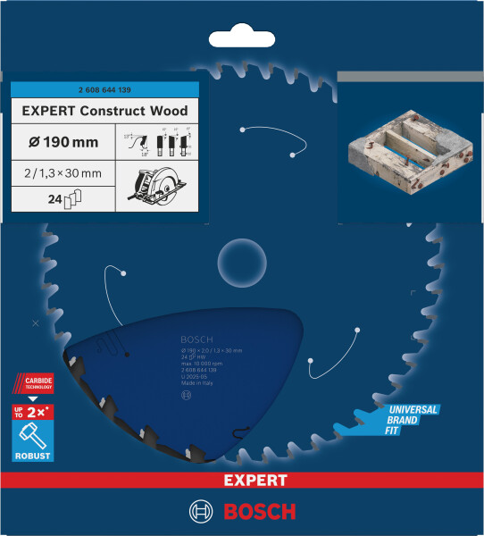 Bosch 2608644139 Expert Cirkelzaagblad - 190 X 30 X 24T - Hout - Carbide - Detailed view of the product
