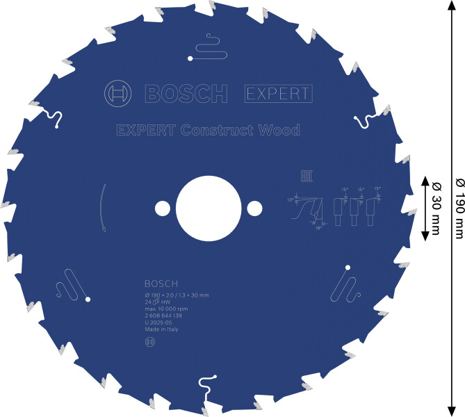 Bosch 2608644139 Expert Cirkelzaagblad - 190 X 30 X 24T - Hout - Carbide - Detailed view of the product