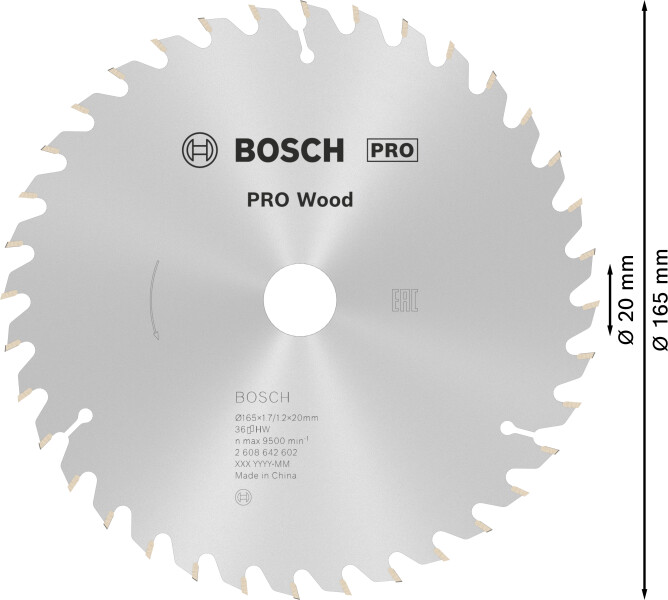 Bosch 2608642602 Optiline Cirkelzaagblad - 165 X 20 X 36T - Hout - Detailed view of the product