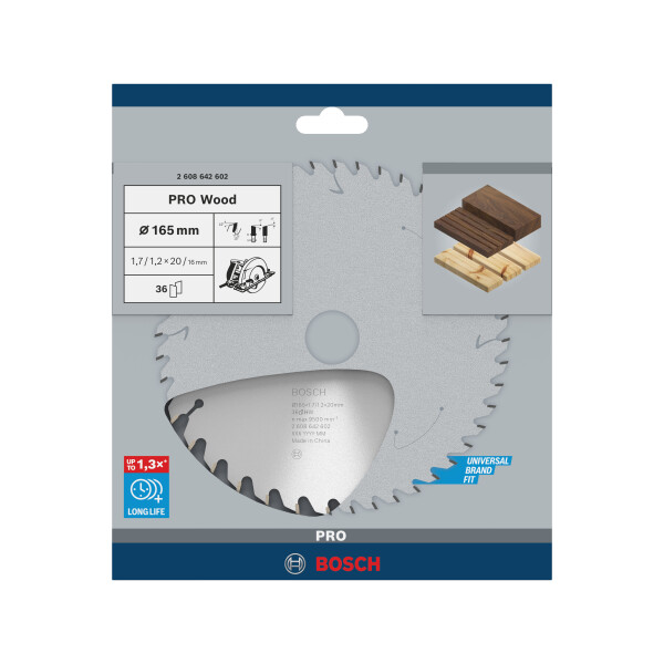 Bosch 2608642602 Optiline Cirkelzaagblad - 165 X 20 X 36T - Hout - Detailed view of the product