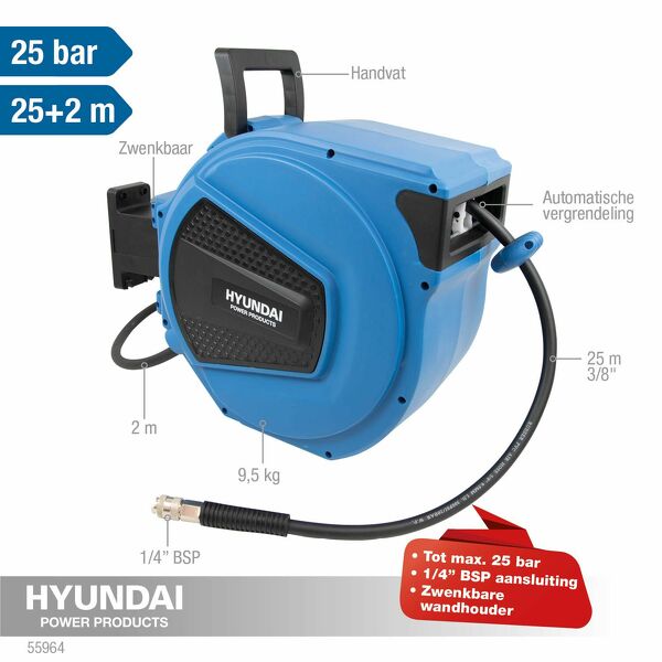 Hyundai 55964 Automatische Luchtslanghaspel - 25m+2m - Detailed view of the product