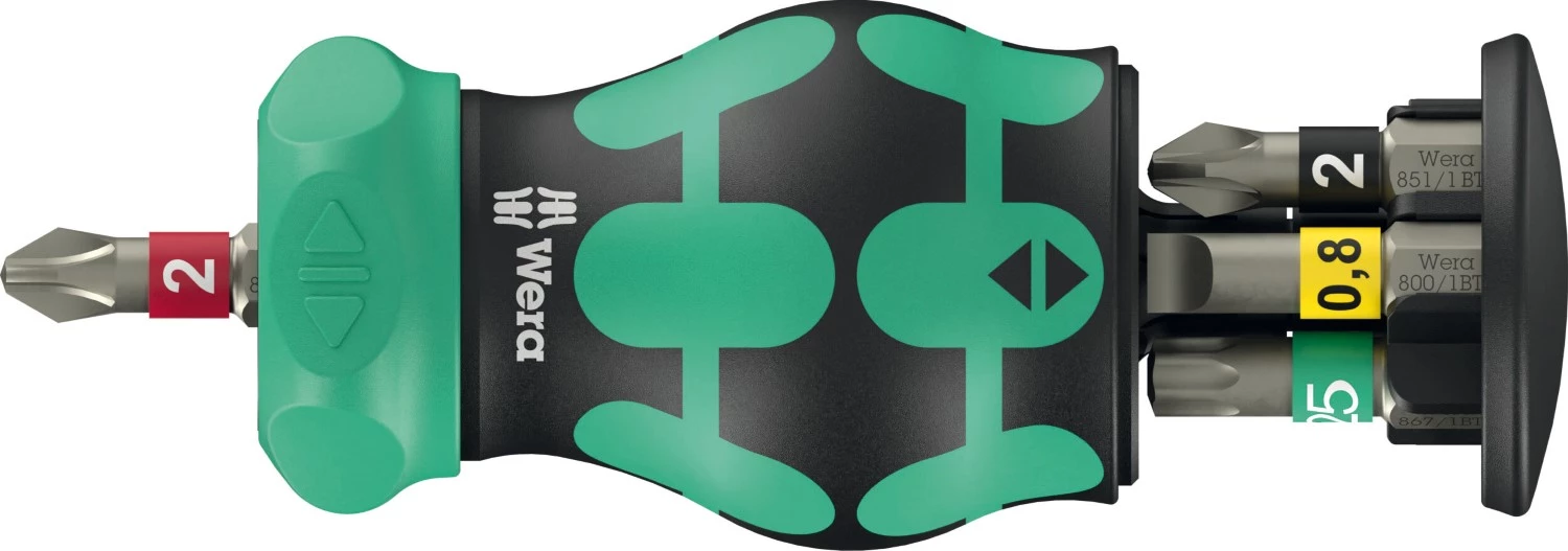 Wera 05008892001 Kraftform Kompakt Stubby Magazin RA 2 Bitschroevendraaier - 6 In 1 Multi-bit - Met Ratelfunctie
