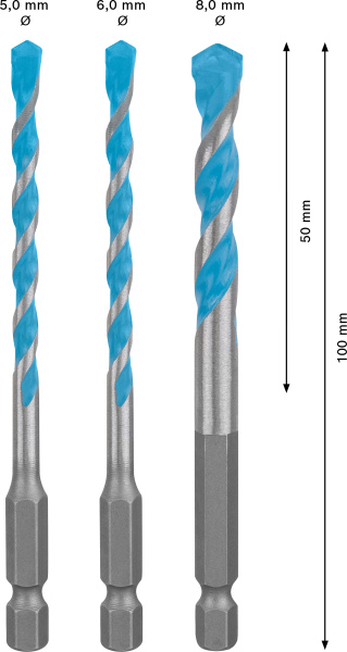 Bosch 2608900584 EXPERT 3-delige HEX-9 MultiConstruction Borenset - 5/6/8mm - Detailed view of the product