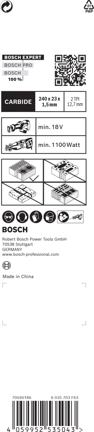 Bosch 2608900414 EXPERT Reciprozaagblad S1543HM Hollow Brick thumbnail 3