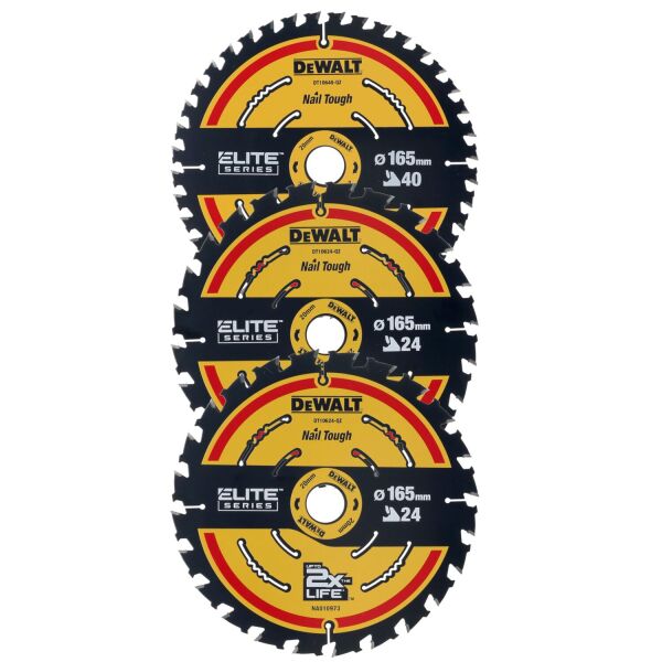 DeWALT DT10397 Constructie Cirkelzaagbladen Set - 165 X 20 X 24T X 24T X 40T - Hout