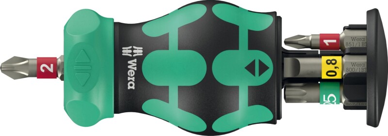 Wera 05008891001 Kraftform Kompakt Stubby Magazin RA 1 Bitschroevendraaier - 6 In 1 Multi-bit - Met Ratelfunctie