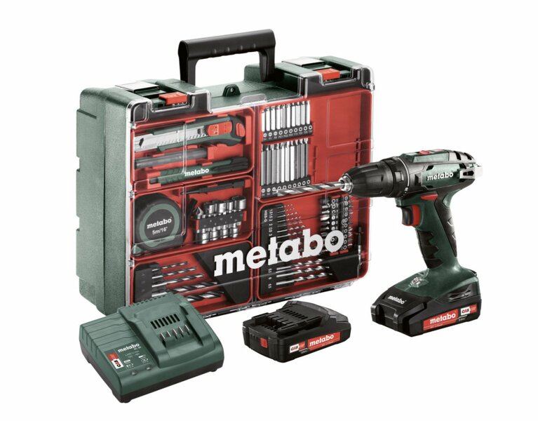 Metabo BS 18 18V Li-Ion Accu Boor-/schroefmachine Set (2x 2.0Ah Accu) In Koffer Incl. 73 Delige Accessoire Set