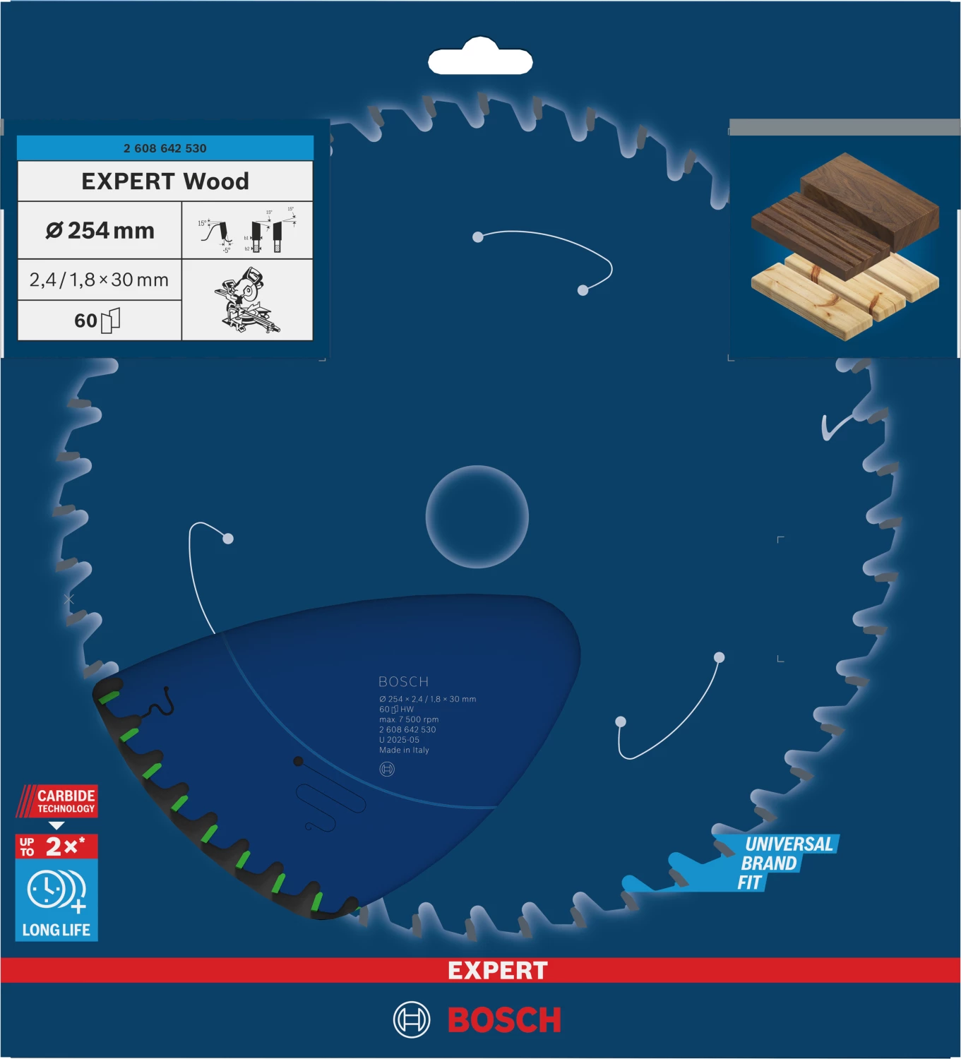 Bosch 2608642530 Expert Cirkelzaagblad - 254 X 30 X 60T - Hout - Carbide thumbnail 2