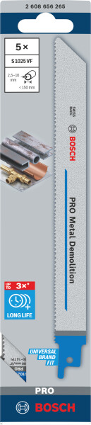 Bosch 2608656265 / S 1025 VF Reciprozaagblad - 200 X 10/14TPI - Metaal (5st) - Detailed view of the product