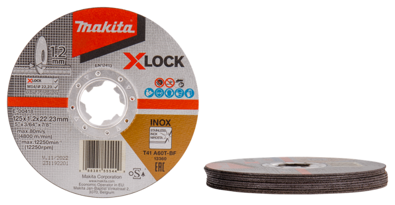 Makita E-00418 Doorslijpschijf X-Lock RVS - 125x22,23x1,2mm (10st) - Detailed view of the product