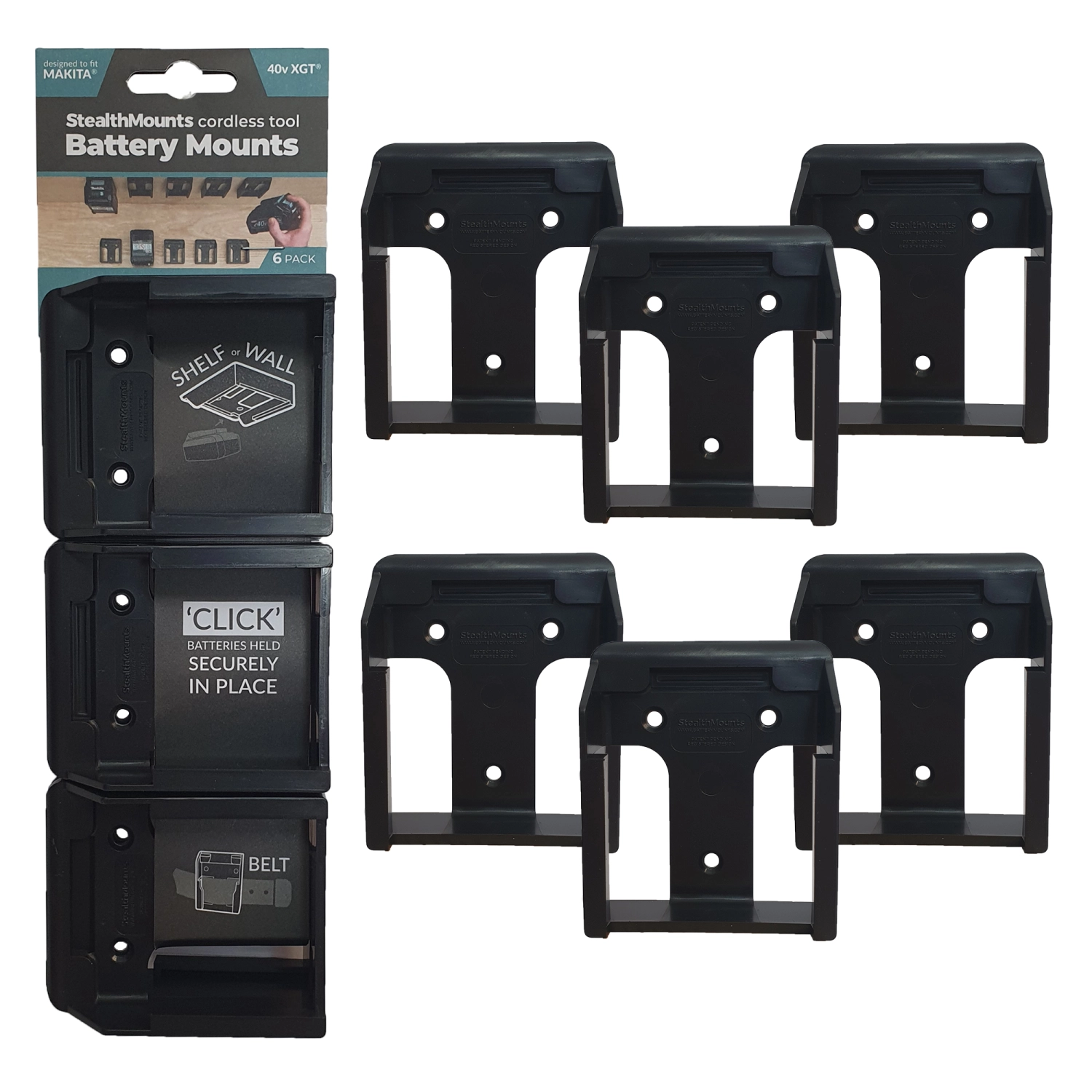 StealthMounts BM-MK40-BLK-6 Accuhouder Voor Makita 40V XGT - Zwart - 6-pack