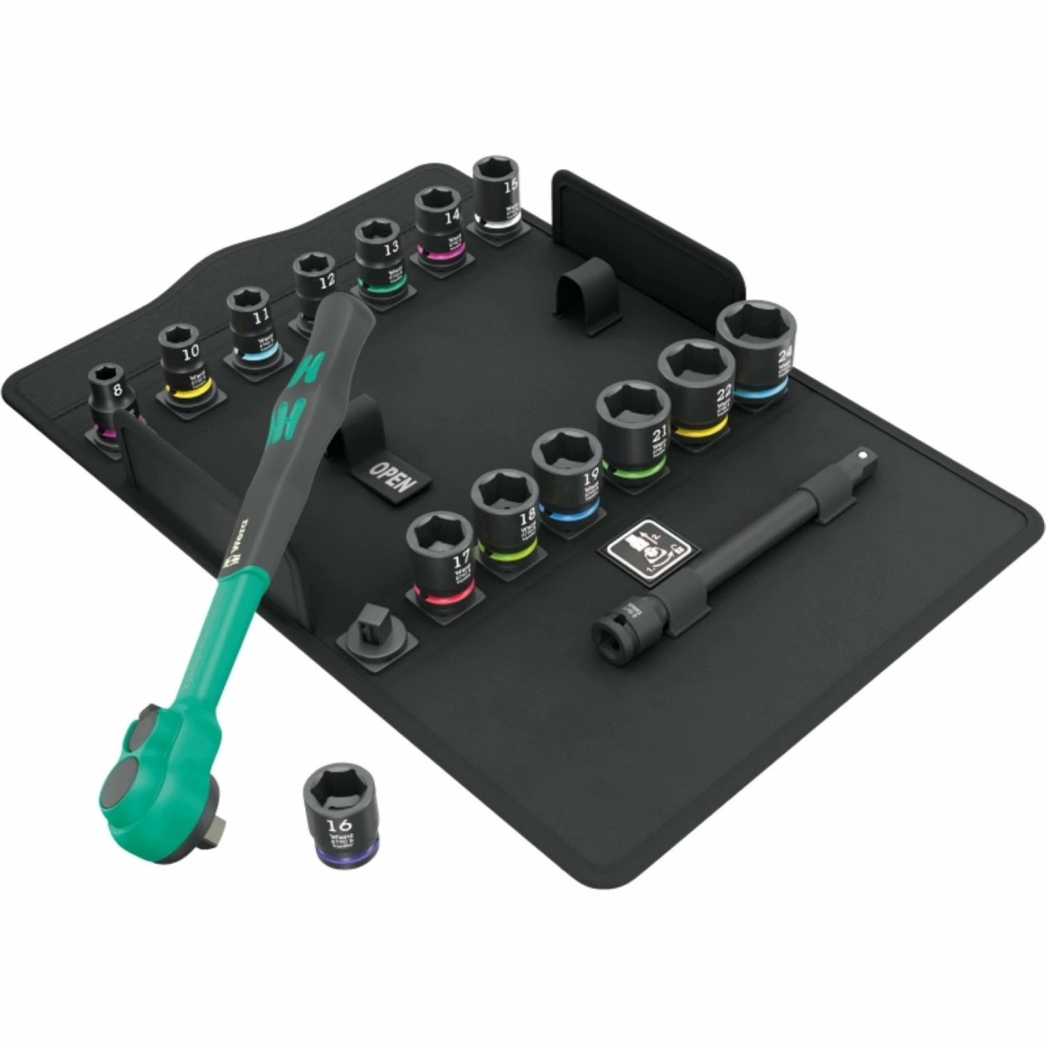 Wera 05005530001 16-delig 8100 SB 12 Zyklop Comfort Ratelset, Omschakelpal, 3/8"Aandrijving, Metrisch