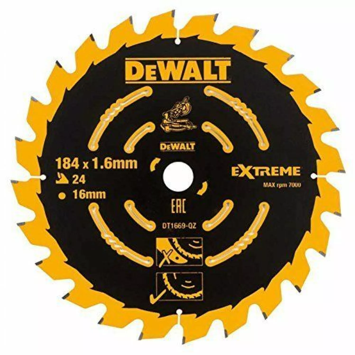 DeWALT DT1669 Extreme Cirkelzaagblad - 184 X 16 X 24T - Hout