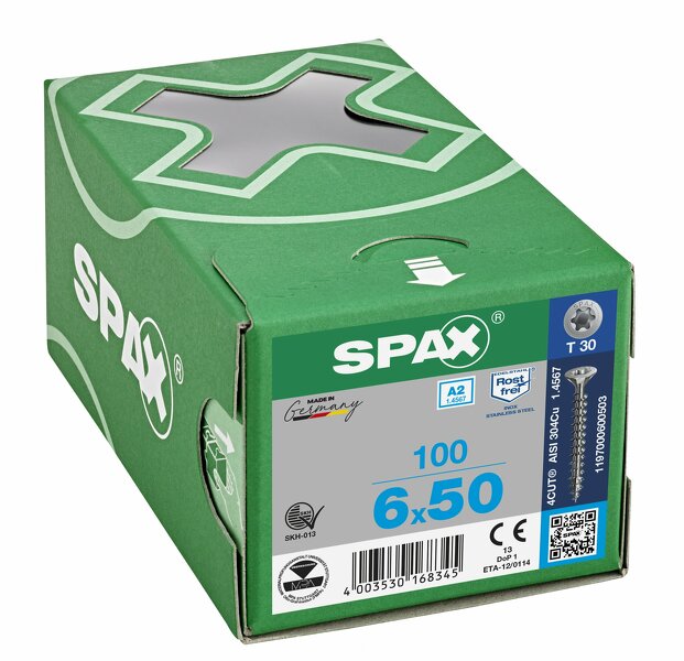 SPAX RVS Schroeven Verzonken Kop - Voldraad - T30 - 6.0x50 Mm (100st) - Detailed view of the product