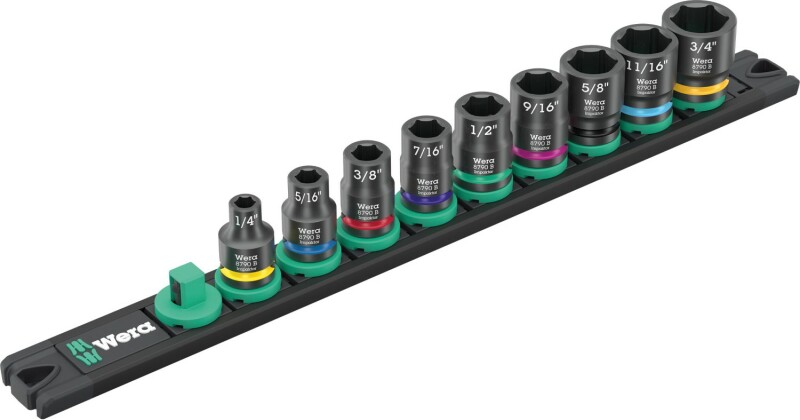 Wera 05005452001 9-delig 9608 Dop-magneetstrip B Impaktor Inch 1 Doppenset Incl. Houder