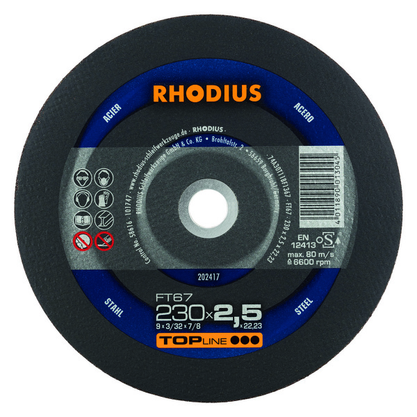 Rhodius 202417 TOPline Lll FT67 Doorslijpschijf - 230 X 22,23 X 2,5mm - Staal