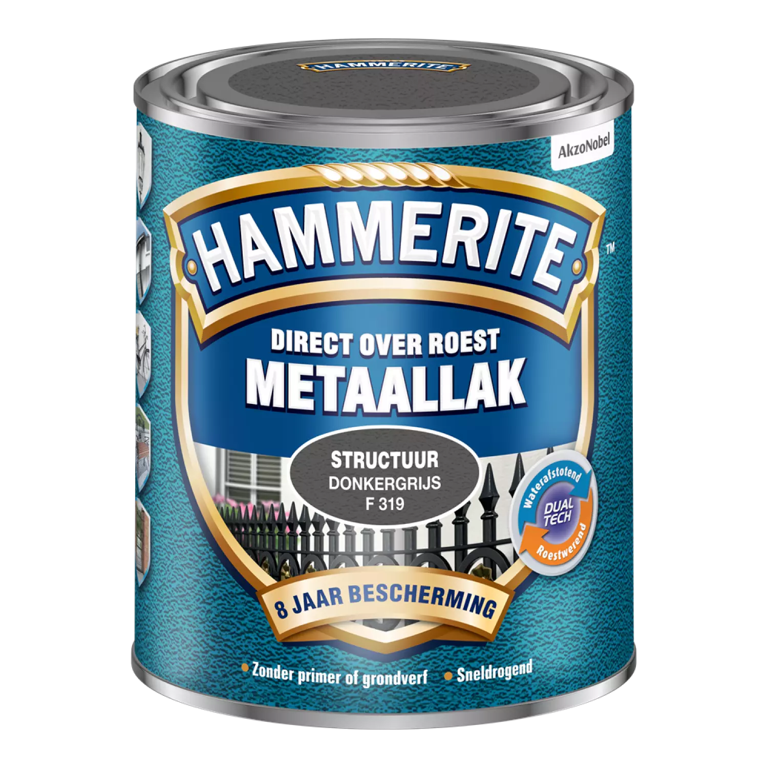 Hammerite Metaallak Structuur - Direct Over Roest - Donkergrijs - 0,75L