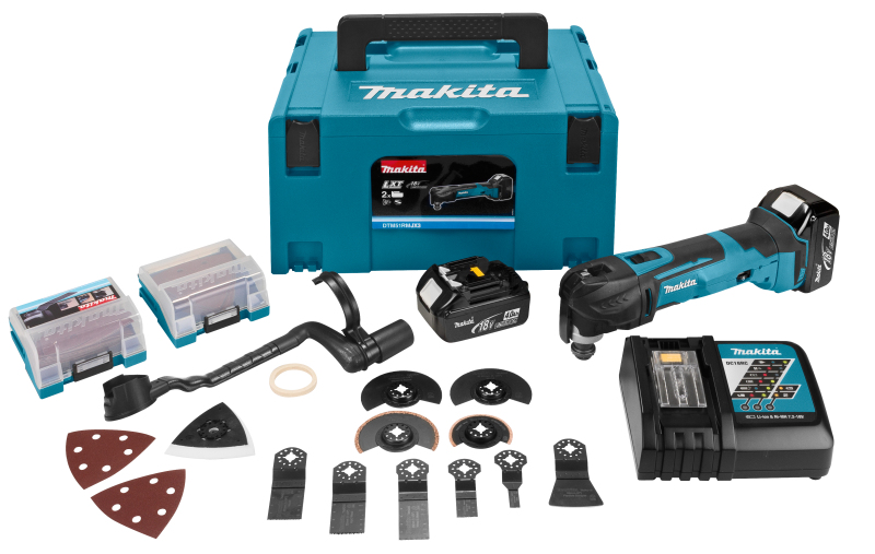 Makita DTM51RT1J3 18V Li-Ion Accu Multitool Set (1x 5.0Ah Accu) + 41 Delige Accessoireset In Mbox - Snelwissel