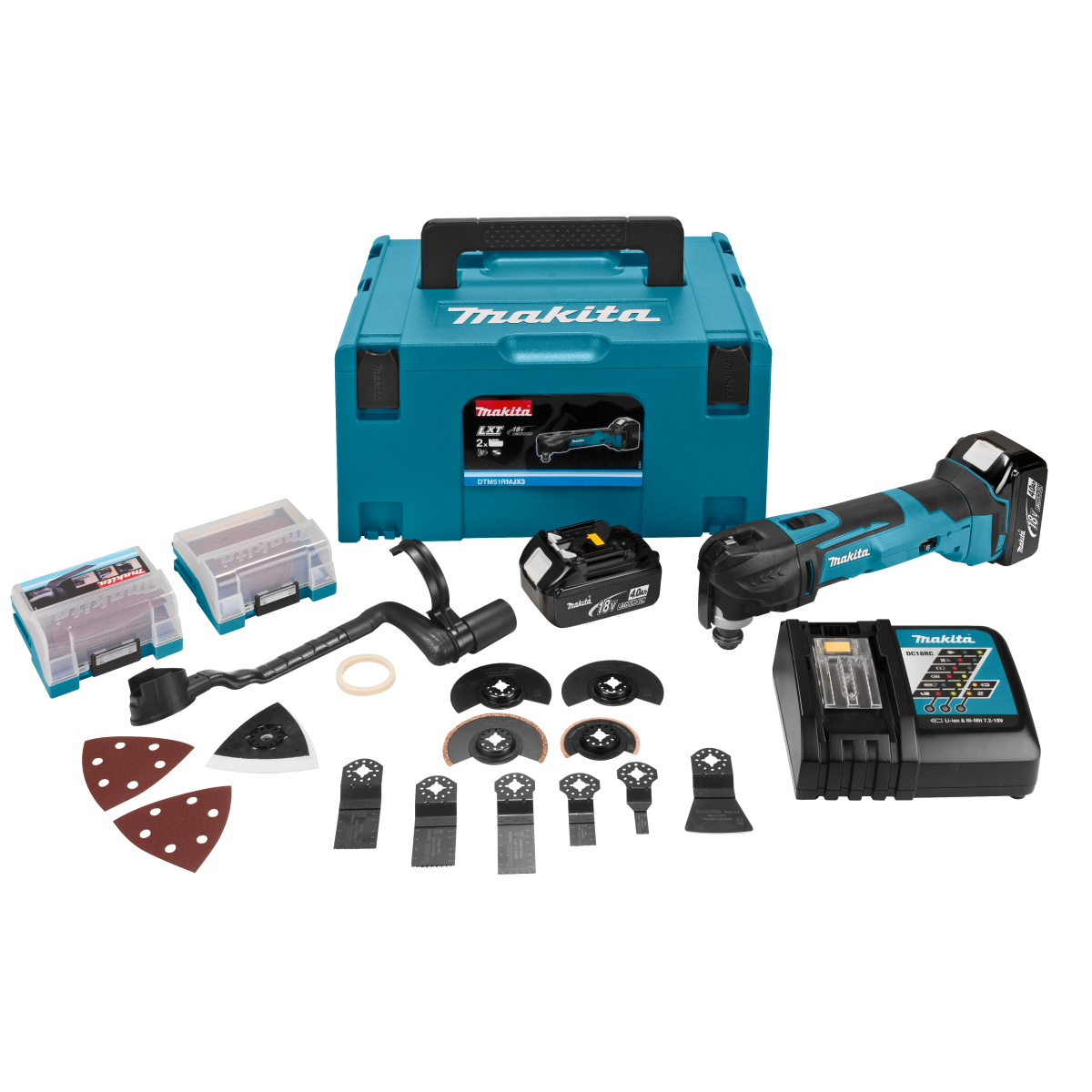 Makita DTM51RT1J3 18V Li-Ion Accu multitool set (1x 5.0Ah accu) + 41 delige accessoireset in Mbox - snelwissel
