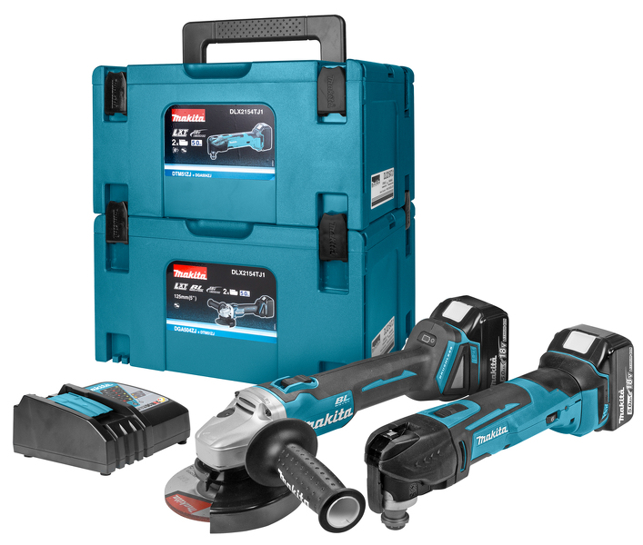 Makita DLX2154TJ1 18V Li-Ion Accu Haakse Slijper (DGA504)&Multitool (DTM51) Combiset (2x 5.0Ah Accu) In 2 X Mbox EAN: 88381809719