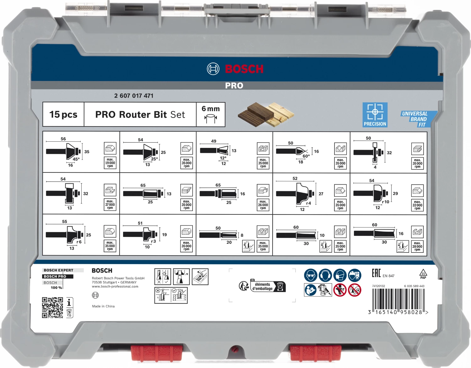 Bosch 2607017471 15-delige Frezenset In Cassette - 6mm thumbnail 3